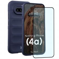 Kit protectie 2 in 1 BizonMobile, Carcasa Bizon Tur si Folie sticla securizata Bizon Glass Edge, compatibil cu Nothing Phone (4a), Dark Blue