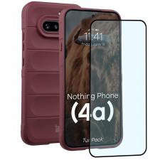Kit protectie 2 in 1 BizonMobile, Carcasa Bizon Tur si Folie sticla securizata Bizon Glass Edge, compatibil cu Nothing Phone (4a), Dark Purple