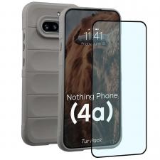 Kit protectie 2 in 1 BizonMobile, Carcasa Bizon Tur si Folie sticla securizata Bizon Glass Edge, compatibil cu Nothing Phone (4a), Light Grey