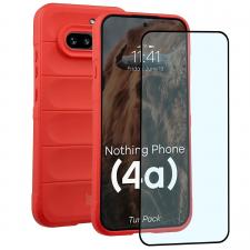 Kit protectie 2 in 1 BizonMobile, Carcasa Bizon Tur si Folie sticla securizata Bizon Glass Edge, compatibil cu Nothing Phone (4a), Rosu
