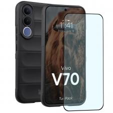 Huse si carcase Vivo V70, Kit protectie 2 in 1 BizonMobile, Carcasa Bizon Tur si Folie sticla securizata Bizon Glass Edge, compatibil cu Vivo V70, Negru, lerato.ro
