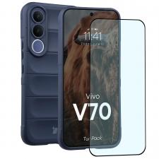 Huse si carcase Vivo V70, Kit protectie 2 in 1 BizonMobile, Carcasa Bizon Tur si Folie sticla securizata Bizon Glass Edge, compatibil cu Vivo V70, Dark Blue, lerato.ro