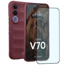 Huse si carcase Vivo V70, Kit protectie 2 in 1 BizonMobile, Carcasa Bizon Tur si Folie sticla securizata Bizon Glass Edge, compatibil cu Vivo V70, Dark Purple, lerato.ro