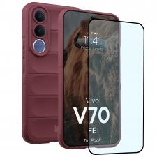 Huse si carcase Vivo V70 FE, Kit protectie 2 in 1 BizonMobile, Carcasa Bizon Tur si Folie sticla securizata Bizon Glass Edge, compatibil cu Vivo V70 FE, Dark Purple, lerato.ro