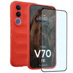 Kit protectie 2 in 1 BizonMobile, Carcasa Bizon Tur si Folie sticla securizata Bizon Glass Edge, compatibil cu Vivo V70 FE, Rosu 2 - lerato.ro