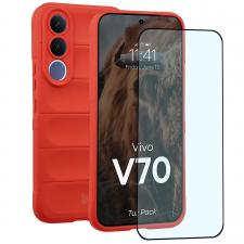 Huse si carcase Vivo V70, Kit protectie 2 in 1 BizonMobile, Carcasa Bizon Tur si Folie sticla securizata Bizon Glass Edge, compatibil cu Vivo V70, Rosu, lerato.ro