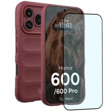 Kit protectie 2 in 1 BizonMobile, Carcasa Bizon Tur si Folie sticla securizata Bizon Glass Edge, compatibil cu Honor 600 / 600 Pro, Dark Purple