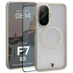 Kit protectie 2 in 1 BizonMobile, Carcasa Bizon MatteO si Folie sticla securizata Bizon Glass Edge, compatibil cu Xiaomi Poco F7, Bej 2 - lerato.ro