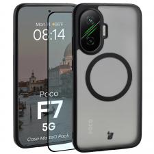 Kit protectie 2 in 1 BizonMobile, Carcasa Bizon MatteO si Folie sticla securizata Bizon Glass Edge, compatibil cu Xiaomi Poco F7, Negru