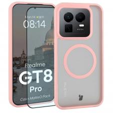 Huse si carcase Realme, Kit protectie 2 in 1 BizonMobile, Carcasa Bizon MatteO si Folie sticla securizata Bizon Glass Edge, compatibil cu Realme GT 8 Pro, Roz, lerato.ro