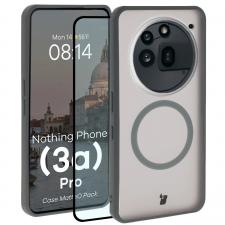 Kit protectie 2 in 1 BizonMobile, Carcasa Bizon MatteO si Folie sticla securizata Bizon Glass Edge, compatibil cu Nothing Phone (3a) Pro, Gri
