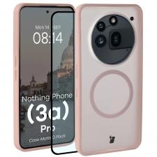 Kit protectie 2 in 1 BizonMobile, Carcasa Bizon MatteO si Folie sticla securizata Bizon Glass Edge, compatibil cu Nothing Phone (3a) Pro, Roz