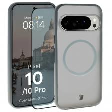 Kit protectie 2 in 1 BizonMobile, Carcasa Bizon MatteO si Folie sticla securizata Bizon Glass Edge, compatibil cu Google Pixel 10 / 10 Pro, Gri