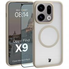 Huse si carcase Oppo Find X9, Kit protectie 2 in 1 BizonMobile, Carcasa Bizon MatteO si Folie sticla securizata Bizon Glass Edge, compatibil cu Oppo Find X9, Bej, lerato.ro