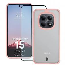 Kit protectie 2 in 1 BizonMobile, Carcasa Bizon Angelo si Folie sticla securizata Bizon Glass Edge, compatibil cu Xiaomi Redmi Note 15 Pro 5G, Roz