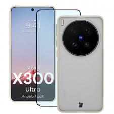 Kit protectie 2 in 1 BizonMobile, Carcasa Bizon Angelo si Folie sticla securizata Bizon Glass Edge, compatibil cu Vivo X300 Ultra, Bej