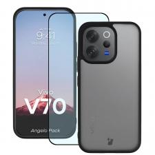 Kit protectie 2 in 1 BizonMobile, Carcasa Bizon Angelo si Folie sticla securizata Bizon Glass Edge, compatibil cu Vivo V70 5G, Negru