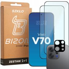 Set protectie 3in1 Bizon Glass Edge Pack, 2 folii sticla ecran + 1 folie sticla camera foto, compatibil cu Vivo V70 5G, Negru