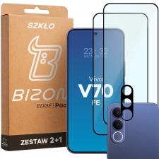 Set protectie 3in1 Bizon Glass Edge Pack, 2 folii sticla ecran + 1 folie sticla camera foto, compatibil cu Vivo V70 FE 5G, Negru