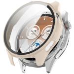 Carcasa cu protectie ecran din sticla securizata BizonMobile compatibila cu Huawei Watch GT6 46mm, Bej 2 - lerato.ro