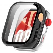 Accesorii Huawei Watch, Carcasa cu protectie ecran din sticla securizata BizonMobile compatibila cu Huawei Watch Fit 4, Negru, lerato.ro