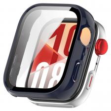 Accesorii Huawei Watch, Carcasa cu protectie ecran din sticla securizata BizonMobile compatibila cu Huawei Watch Fit 4, Dark Blue, lerato.ro