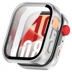 Carcasa cu protectie ecran din sticla securizata BizonMobile compatibila cu Huawei Watch Fit 4, Satin Silver