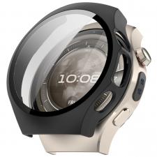 Accesorii Huawei Watch, Carcasa cu protectie ecran din sticla securizata BizonMobile compatibila cu Huawei Watch 5 42mm, Matte Black, lerato.ro