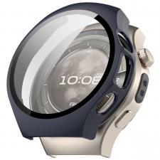 Carcasa cu protectie ecran din sticla securizata BizonMobile compatibila cu Huawei Watch 5 46mm, Dark Blue