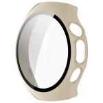 Carcasa cu protectie ecran din sticla securizata BizonMobile compatibila cu Huawei Watch 5 46mm, Bej 4 - lerato.ro