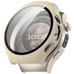 Carcasa cu protectie ecran din sticla securizata BizonMobile compatibila cu Huawei Watch 5 46mm, Bej 2 - lerato.ro