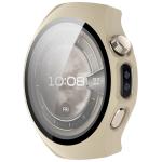Carcasa cu protectie ecran din sticla securizata BizonMobile compatibila cu Huawei Watch 5 46mm, Bej 6 - lerato.ro