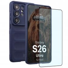 Kit protectie 2 in 1 BizonMobile, Carcasa Bizon Tur si Folie sticla securizata Bizon Glass Edge, compatibil cu Samsung Galaxy S26 Ultra, Dark Blue