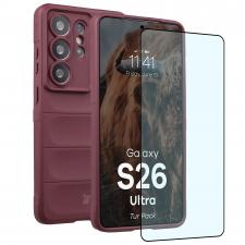 Kit protectie 2 in 1 BizonMobile, Carcasa Bizon Tur si Folie sticla securizata Bizon Glass Edge, compatibil cu Samsung Galaxy S26 Ultra, Dark Purple