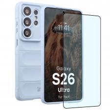Kit protectie 2 in 1 BizonMobile, Carcasa Bizon Tur si Folie sticla securizata Bizon Glass Edge, compatibil cu Samsung Galaxy S26 Ultra, Light Blue