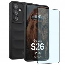 Kit protectie 2 in 1 BizonMobile, Carcasa Bizon Tur si Folie sticla securizata Bizon Glass Edge, compatibil cu Samsung Galaxy S26 Plus, Negru