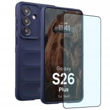 Kit protectie 2 in 1 BizonMobile, Carcasa Bizon Tur si Folie sticla securizata Bizon Glass Edge, compatibil cu Samsung Galaxy S26 Plus, Dark Blue