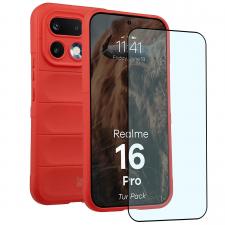 Kit protectie 2 in 1 BizonMobile, Carcasa Bizon Tur si Folie sticla securizata Bizon Glass Edge, compatibil cu Realme 16 Pro 5G, Rosu