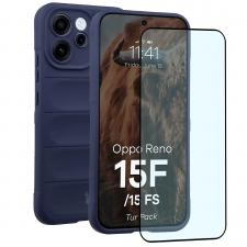 Kit protectie 2 in 1 BizonMobile, Carcasa Bizon Tur si Folie sticla securizata Bizon Glass Edge, compatibil cu Oppo Reno 15 F / FS, Dark Blue