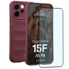 Huse si carcase Oppo Reno 15 F / FS, Kit protectie 2 in 1 BizonMobile, Carcasa Bizon Tur si Folie sticla securizata Bizon Glass Edge, compatibil cu Oppo Reno 15 F / FS, Dark Purple, lerato.ro