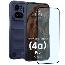 Huse si carcase Nothing, Kit protectie 2 in 1 BizonMobile, Carcasa Bizon Tur si Folie sticla securizata Bizon Glass Edge, compatibil cu Nothing Phone (4a) Pro, Dark Blue, lerato.ro