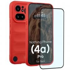 Kit protectie 2 in 1 BizonMobile, Carcasa Bizon Tur si Folie sticla securizata Bizon Glass Edge, compatibil cu Nothing Phone (4a) Pro, Rosu