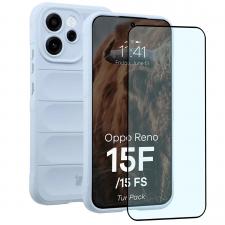 Kit protectie 2 in 1 BizonMobile, Carcasa Bizon Tur si Folie sticla securizata Bizon Glass Edge, compatibil cu Oppo Reno 15 F / FS, Light Blue