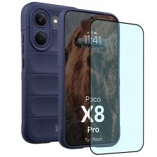 Kit protectie 2 in 1 BizonMobile, Carcasa Bizon Tur si Folie sticla securizata Bizon Glass Edge, compatibil cu Xiaomi Poco X8 Pro, Dark Blue