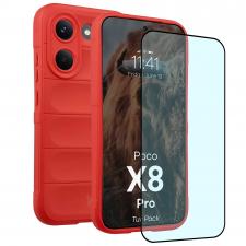 Kit protectie 2 in 1 BizonMobile, Carcasa Bizon Tur si Folie sticla securizata Bizon Glass Edge, compatibil cu Xiaomi Poco X8 Pro, Rosu