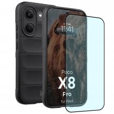 Huse si carcase Xiaomi Poco X8 Pro, Kit protectie 2 in 1 BizonMobile, Carcasa Bizon Tur si Folie sticla securizata Bizon Glass Edge, compatibil cu Xiaomi Poco X8 Pro, Negru, lerato.ro