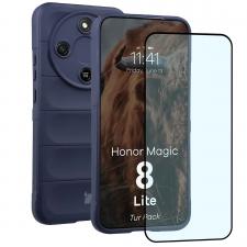Kit protectie 2 in 1 BizonMobile, Carcasa Bizon Tur si Folie sticla securizata Bizon Glass Edge, compatibil cu Honor Magic 8 Lite, Dark Blue
