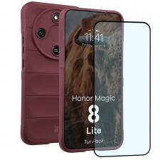 Kit protectie 2 in 1 BizonMobile, Carcasa Bizon Tur si Folie sticla securizata Bizon Glass Edge, compatibil cu Honor Magic 8 Lite, Dark Purple