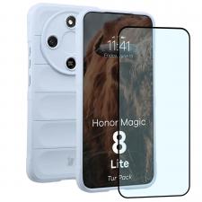 Kit protectie 2 in 1 BizonMobile, Carcasa Bizon Tur si Folie sticla securizata Bizon Glass Edge, compatibil cu Honor Magic 8 Lite, Light Blue