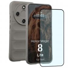 Kit protectie 2 in 1 BizonMobile, Carcasa Bizon Tur si Folie sticla securizata Bizon Glass Edge, compatibil cu Honor Magic 8 Lite, Light Grey